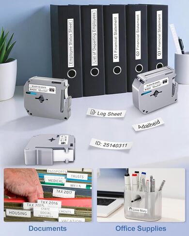 5P M-K231 M Tape MK231-731 12mm 1/2 Compatible with Brother M Label Tape 12mm 0.47 White/Color Label Maker M Tape Compatible with Brother PT-80 PT-70 PT-65 PT-55 PT-M95 PT-90 in Kuwait