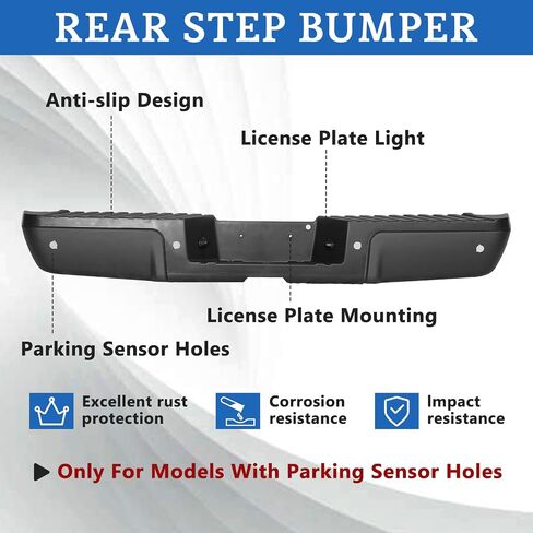 Rear Step Bumper Assembly Compatible with 2008-2016 Ford F250 F350 F450 F550 Super Duty Rear Bumper with Parking Sensor Holes,Back Bumper Replacement for FO1103151(Black) in Saudi Arabia