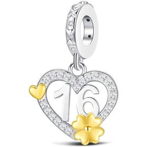 925 Sterling Silver Charms for Pandora Bracelets 16th 18th 21th 30th 40th 50th 60th Milestone Birthday Charm with Four Leaf Clover Lucky Gold Heart Gift for Anniversary Family/Lover/Friends in Kuwait