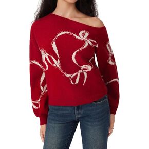 CIDER Off The Shoulder Sweaters for Women Bowknot Long Sleeve One Shoulder Fall Sweaters Knit Pullover Sweater Trendy in Kuwait