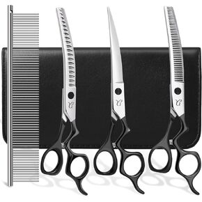 Dog Grooming Scissors,Curved Chunkers Dog Grooming with Safety Round Tips, Sharp and Comfortable 4 in 1 Dog Scissors for Grooming in Kuwait