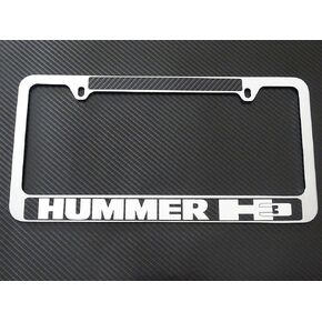 Hummer H3 License Plate Frame Chrome Metal, Carbon Fiber Details, Chrome Text in Saudi Arabia