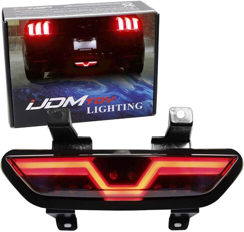 iJDMTOY عدسة مدخنة LED مصباح ضباب خلفي متوافق مع فورد موستانج 2015-2017، مجموعة مصابيح LED حمراء كاملة تعمل كضوء عكسي وضوء ضباب خلفي in Saudi Arabia