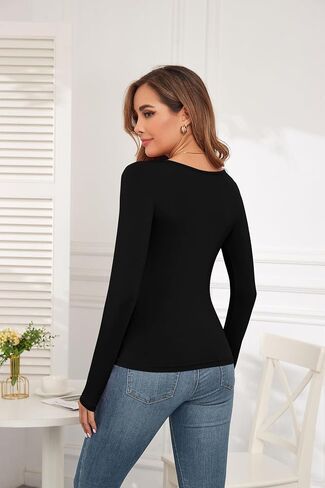 Womens Long Sleeve Tops Baselayer for Women V Neck Soft Casual Slim Stretch Underscrub in Saudi Arabia