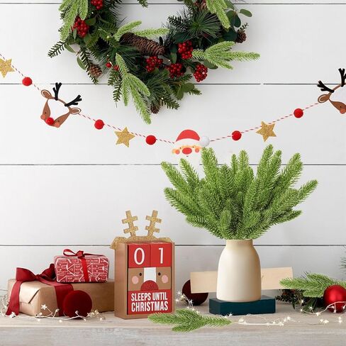 RECUTMS 40 Pcs Christmas Glitter Artificial Pine Needles and Christmas Glitter Berry Stems Floral Picks Branches Greenery Pine for DIY Christmas Garlands Tree Wreath Vase Decoration(White) in Saudi Arabia