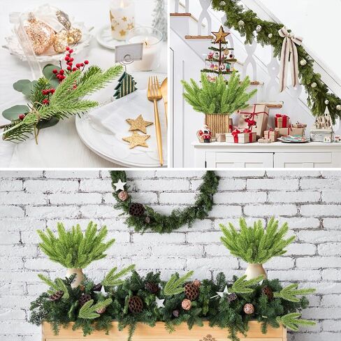 RECUTMS 40 Pcs Christmas Glitter Artificial Pine Needles and Christmas Glitter Berry Stems Floral Picks Branches Greenery Pine for DIY Christmas Garlands Tree Wreath Vase Decoration(White) in Saudi Arabia