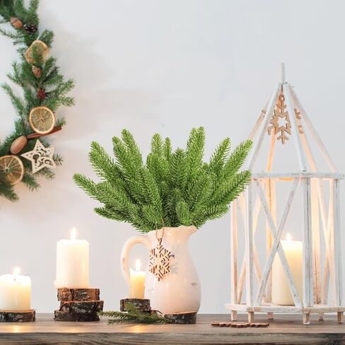 RECUTMS 40 Pcs Christmas Glitter Artificial Pine Needles and Christmas Glitter Berry Stems Floral Picks Branches Greenery Pine for DIY Christmas Garlands Tree Wreath Vase Decoration(White) in Saudi Arabia