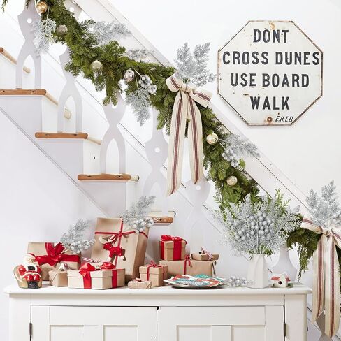 RECUTMS 40 Pcs Christmas Glitter Artificial Pine Needles and Christmas Glitter Berry Stems Floral Picks Branches Greenery Pine for DIY Christmas Garlands Tree Wreath Vase Decoration(White) in Saudi Arabia