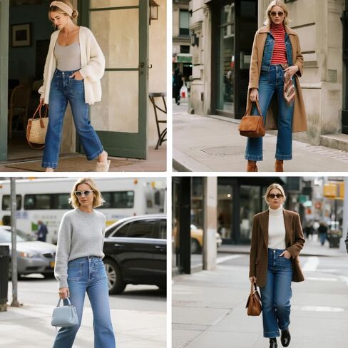 Tankaneo Womens Loose Wide Leg Jeans High Waisted Flare Trendy Boyfriends Cotton Denim Pants with Front Patch Pockets in Kuwait