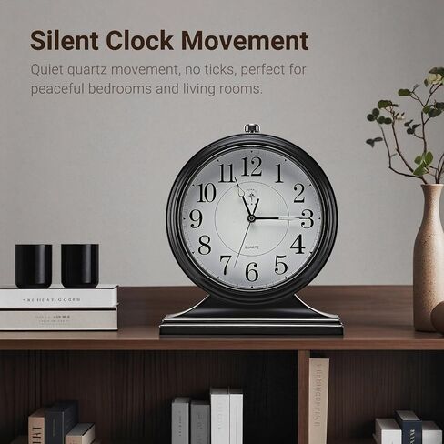 10-inch Vintage Mantel Desk Clock, Silent Desk Clock for Living Room Décor, Easy to Read Larege Retro Mantel Clocks for Fireplace and Shelf Decoration. (Brown) in Saudi Arabia