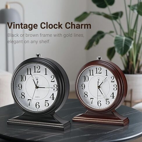10-inch Vintage Mantel Desk Clock, Silent Desk Clock for Living Room Décor, Easy to Read Larege Retro Mantel Clocks for Fireplace and Shelf Decoration. (Brown) in Saudi Arabia