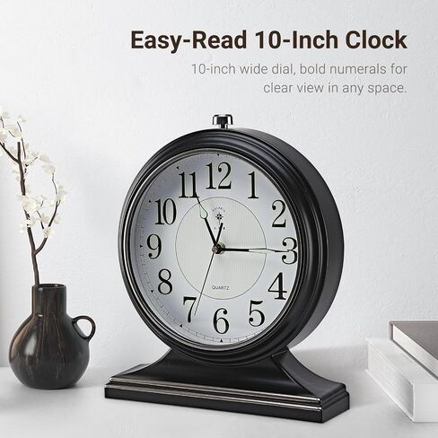 10-inch Vintage Mantel Desk Clock, Silent Desk Clock for Living Room Décor, Easy to Read Larege Retro Mantel Clocks for Fireplace and Shelf Decoration. (Brown) in Saudi Arabia