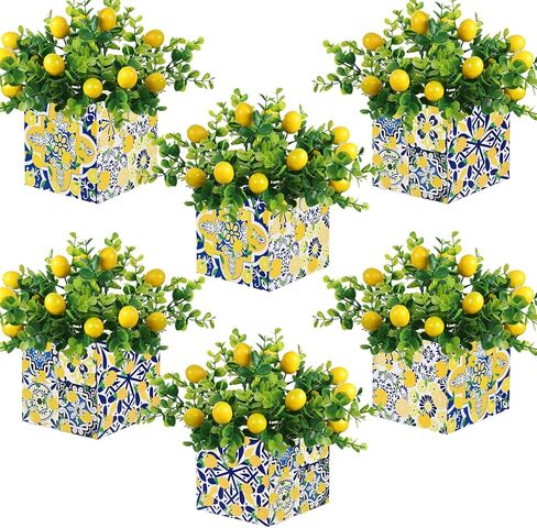 6 Sets Blue Tiles Lemon Table Centerpiece Decor Box and Artificial Lemon Branches Amalfi Coast Capri Positano Lemon Party Supplies for Capri Mediterranean Wedding Birthday Baby Shower Party Decor in Saudi Arabia