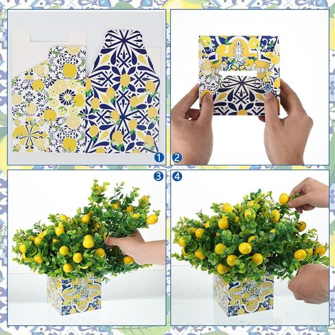 6 Sets Blue Tiles Lemon Table Centerpiece Decor Box and Artificial Lemon Branches Amalfi Coast Capri Positano Lemon Party Supplies for Capri Mediterranean Wedding Birthday Baby Shower Party Decor in Saudi Arabia