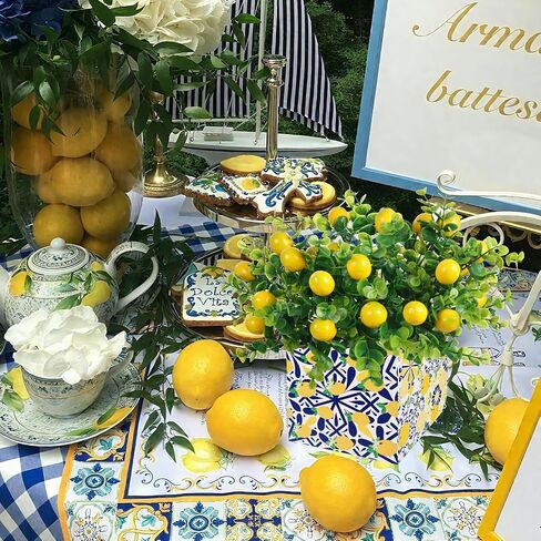 6 Sets Blue Tiles Lemon Table Centerpiece Decor Box and Artificial Lemon Branches Amalfi Coast Capri Positano Lemon Party Supplies for Capri Mediterranean Wedding Birthday Baby Shower Party Decor in Saudi Arabia