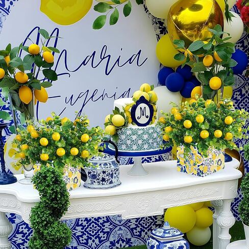 6 Sets Blue Tiles Lemon Table Centerpiece Decor Box and Artificial Lemon Branches Amalfi Coast Capri Positano Lemon Party Supplies for Capri Mediterranean Wedding Birthday Baby Shower Party Decor in Saudi Arabia