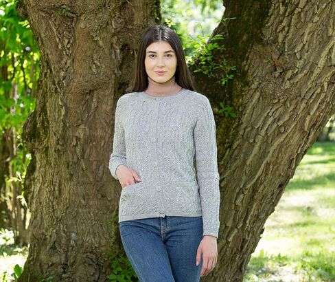 SAOL Ladies Button Pockets Soft Wool Blend Knit Sweater Cardigan in Saudi Arabia