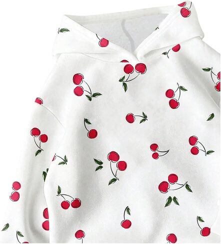Women's Cherry Graphic Hoodies Long Sleeve Hooded Sweatshirts Cute Fall Pullover Tops in Saudi Arabia