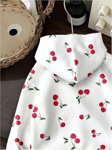 Women's Cherry Graphic Hoodies Long Sleeve Hooded Sweatshirts Cute Fall Pullover Tops in Saudi Arabia