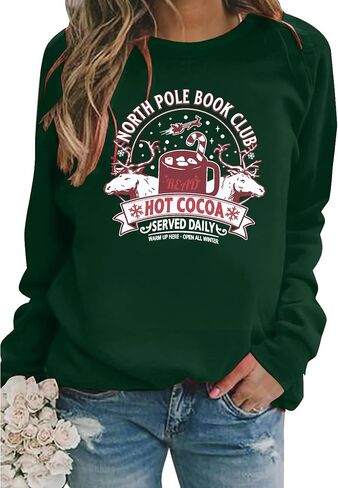Christmas Book Sweatshirt for Women North Pole Book Club Pullover Holiday Bookworm Teacher Sweater in Saudi Arabia