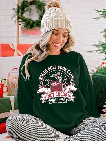 Christmas Book Sweatshirt for Women North Pole Book Club Pullover Holiday Bookworm Teacher Sweater in Saudi Arabia