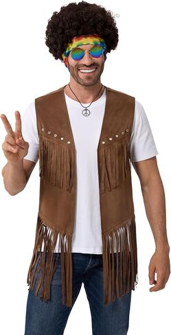 Spooktacular Creations 5 Pcs Halloween Men Hippie Vest Costume Set with Wig for Adult Halloween Costume Cosplay Party in Saudi Arabia