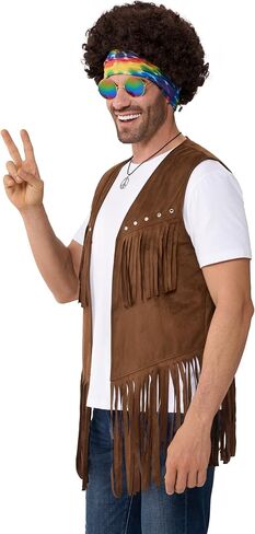 Spooktacular Creations 5 Pcs Halloween Men Hippie Vest Costume Set with Wig for Adult Halloween Costume Cosplay Party in Saudi Arabia