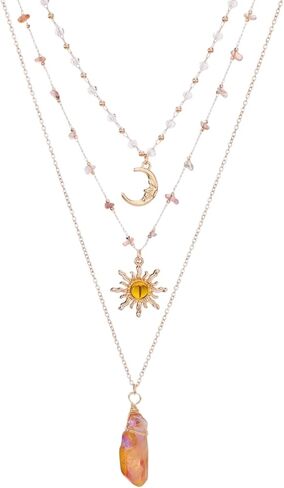قلادة MOSTORY Crystal Sun Fairy - قلادة هلال القمر لإكسسوارات عصر النهضة للنساء مجوهرات Renfaire Fantasy in Saudi Arabia