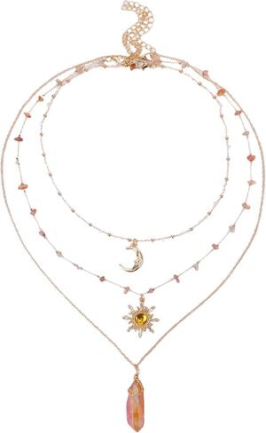 قلادة MOSTORY Crystal Sun Fairy - قلادة هلال القمر لإكسسوارات عصر النهضة للنساء مجوهرات Renfaire Fantasy in Saudi Arabia