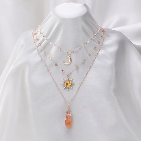قلادة MOSTORY Crystal Sun Fairy - قلادة هلال القمر لإكسسوارات عصر النهضة للنساء مجوهرات Renfaire Fantasy in Saudi Arabia