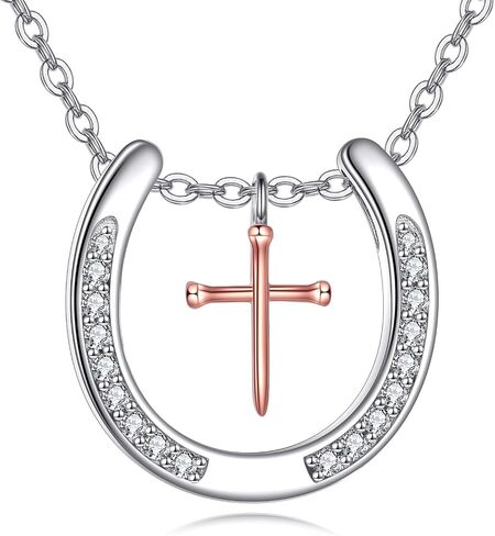 Horse/Horseshoe Necklace 925 Sterling Silver Filigree Horse Head Pendant Cross Necklace Lucky Jewelry Gift for Women in Saudi Arabia
