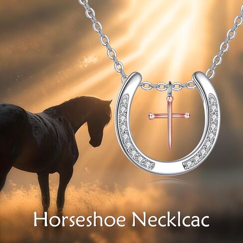 Horse/Horseshoe Necklace 925 Sterling Silver Filigree Horse Head Pendant Cross Necklace Lucky Jewelry Gift for Women in Saudi Arabia
