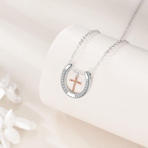 Horse/Horseshoe Necklace 925 Sterling Silver Filigree Horse Head Pendant Cross Necklace Lucky Jewelry Gift for Women in Saudi Arabia