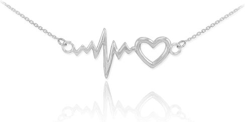 14k White Gold Lifeline Pulse Heartbeat Charm Open Heart Pendant Necklace in Saudi Arabia