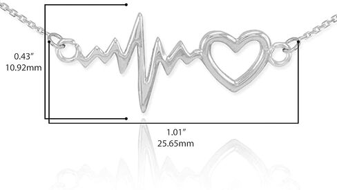 14k White Gold Lifeline Pulse Heartbeat Charm Open Heart Pendant Necklace in Saudi Arabia