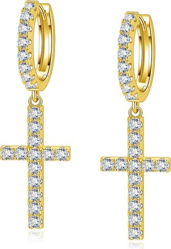 Moissanite Sterling Silver Cross Earrings for Women Huggie Drop Hypoallergenic Lightweight Earring Set in Saudi Arabia