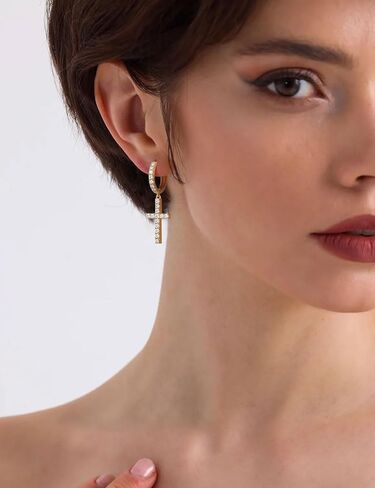 Moissanite Sterling Silver Cross Earrings for Women Huggie Drop Hypoallergenic Lightweight Earring Set in Saudi Arabia