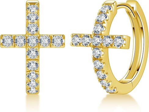 Moissanite Sterling Silver Cross Earrings for Women Huggie Drop Hypoallergenic Lightweight Earring Set in Saudi Arabia