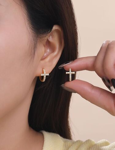 Moissanite Sterling Silver Cross Earrings for Women Huggie Drop Hypoallergenic Lightweight Earring Set in Saudi Arabia