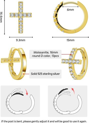 Moissanite Sterling Silver Cross Earrings for Women Huggie Drop Hypoallergenic Lightweight Earring Set in Saudi Arabia