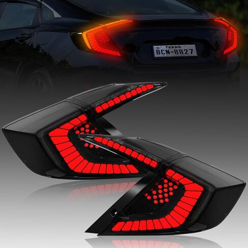 LED Tail Lights for Honda Civic 10th Gen Sedan 2016-2021,Rear Tail Lamps Assembly with Starting Animated,One Pair Sequential LED Turn Signal,Smoked(Not Fit Hatchback & Type R) in Saudi Arabia