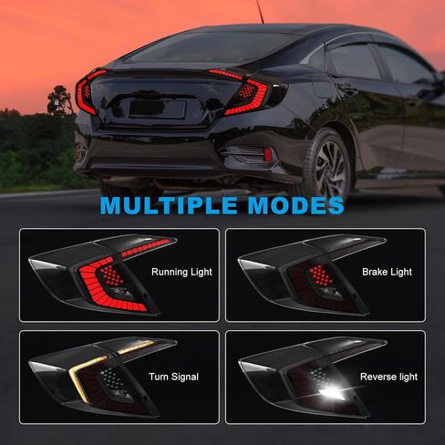 LED Tail Lights for Honda Civic 10th Gen Sedan 2016-2021,Rear Tail Lamps Assembly with Starting Animated,One Pair Sequential LED Turn Signal,Smoked(Not Fit Hatchback & Type R) in Saudi Arabia