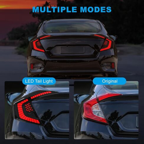 LED Tail Lights for Honda Civic 10th Gen Sedan 2016-2021,Rear Tail Lamps Assembly with Starting Animated,One Pair Sequential LED Turn Signal,Smoked(Not Fit Hatchback & Type R) in Saudi Arabia