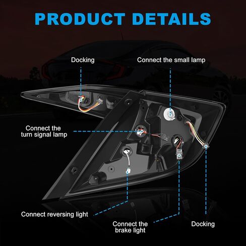 LED Tail Lights for Honda Civic 10th Gen Sedan 2016-2021,Rear Tail Lamps Assembly with Starting Animated,One Pair Sequential LED Turn Signal,Smoked(Not Fit Hatchback & Type R) in Saudi Arabia