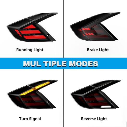 LED Tail Lights for Honda Civic 10th Gen Sedan 2016-2021,Rear Tail Lamps Assembly with Starting Animated,One Pair Sequential LED Turn Signal,Smoked(Not Fit Hatchback & Type R) in Saudi Arabia