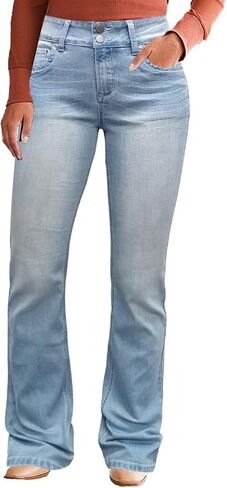 Flamingals Boot Cut Jeans for Women Trendy High Waist Tummy Control Jean Flare Jeans Straight Denim Pants in Kuwait
