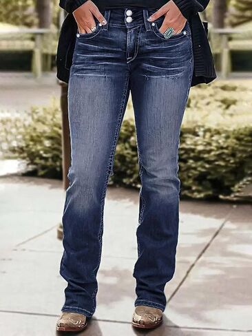 Flamingals Boot Cut Jeans for Women Trendy High Waist Tummy Control Jean Flare Jeans Straight Denim Pants in Kuwait