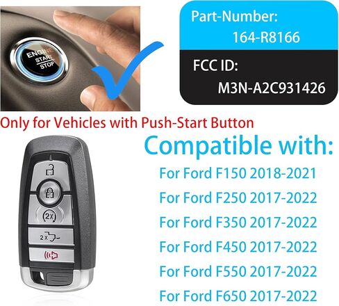 Smart Key for Ford SUV, Alliskeys Proximity Remote Control Key Fob Replacement for Ford SUV 2018-2020, Lincoln Corsair Nautilus Aviator Navigator 2020-2023 M3N-A2C93142600 164-R8198 5-Button SUV in Kuwait