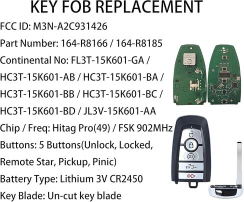 Smart Key for Ford SUV, Alliskeys Proximity Remote Control Key Fob Replacement for Ford SUV 2018-2020, Lincoln Corsair Nautilus Aviator Navigator 2020-2023 M3N-A2C93142600 164-R8198 5-Button SUV in Kuwait