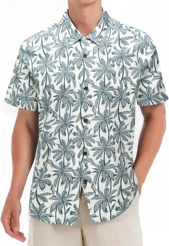 Mens Hawaiian Shirts Silk Short Sleeve Beach Shirt Relaxed Fit Vacation Shirts in Saudi Arabia